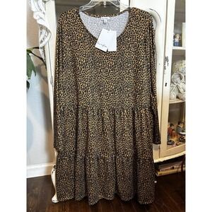NEW! Love Fire Neutral Animal Print Long Sleeve Women's Dress 1X/1T